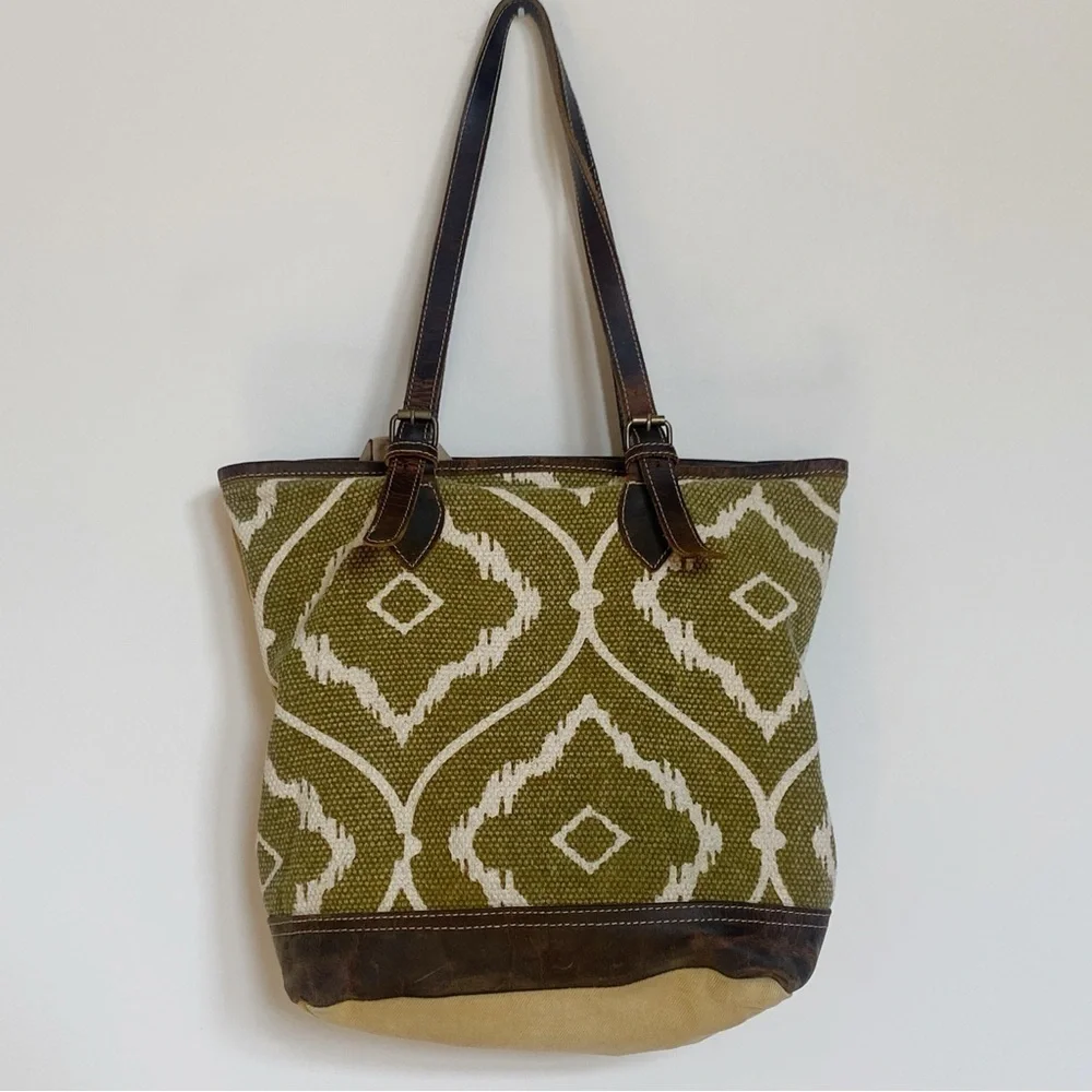 Myra Bag Canvas and Leather Adjustable Shoulder Bag Tote Purse Cotton